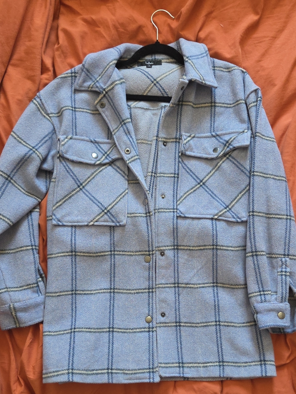 Lulus Small Light Blue Plaid Shacket Jacket - Womens